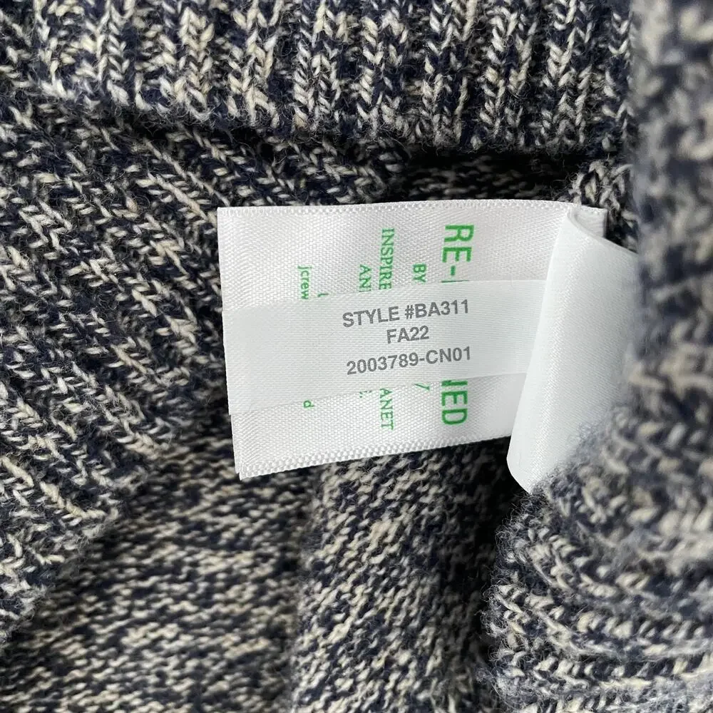 J Crew Sweater Adult Medium Blue Tan Wool Shawl Collar Rugged Merino Blend Knit
